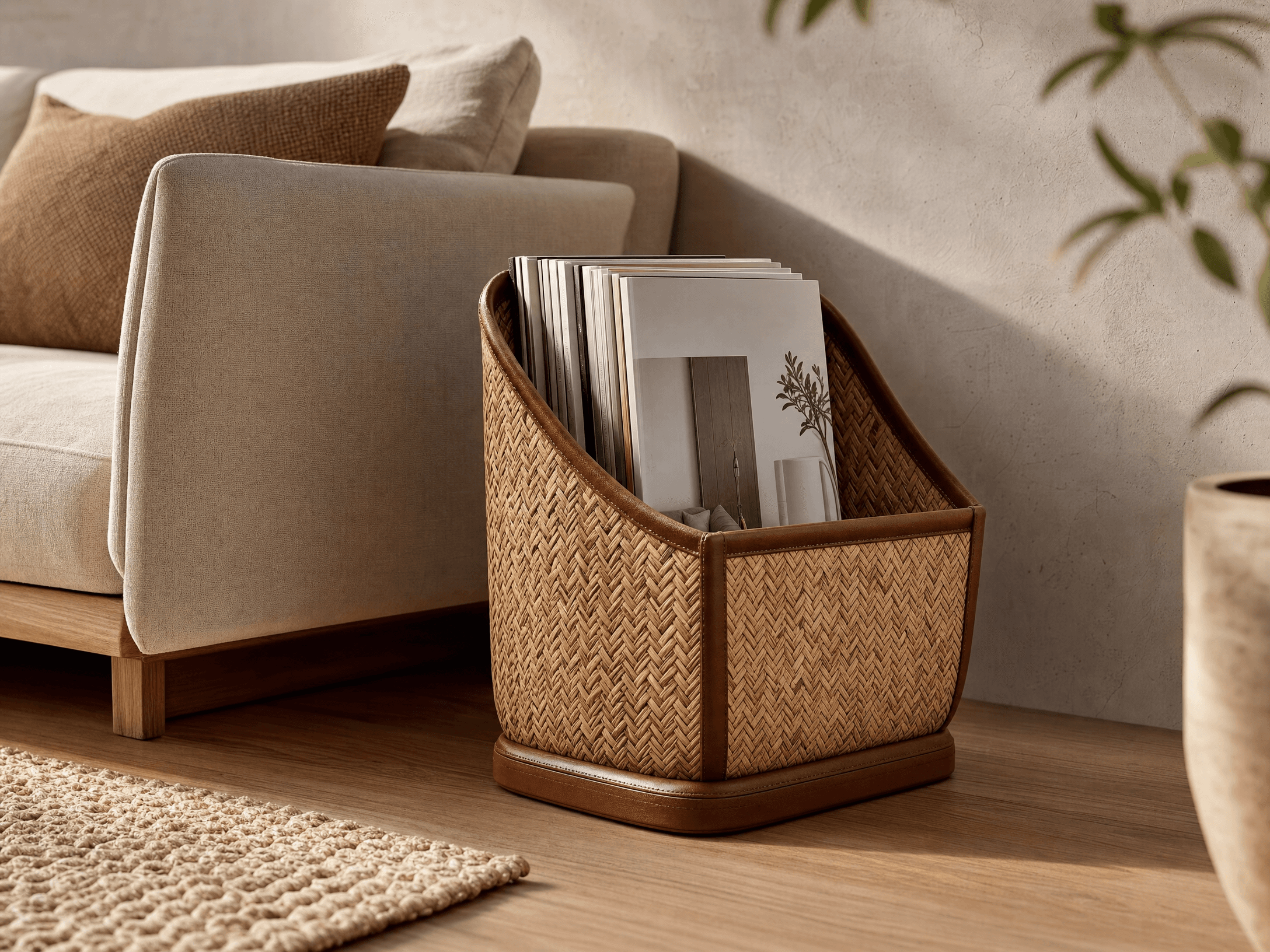 Douz Leather & Woven Magazine Rack